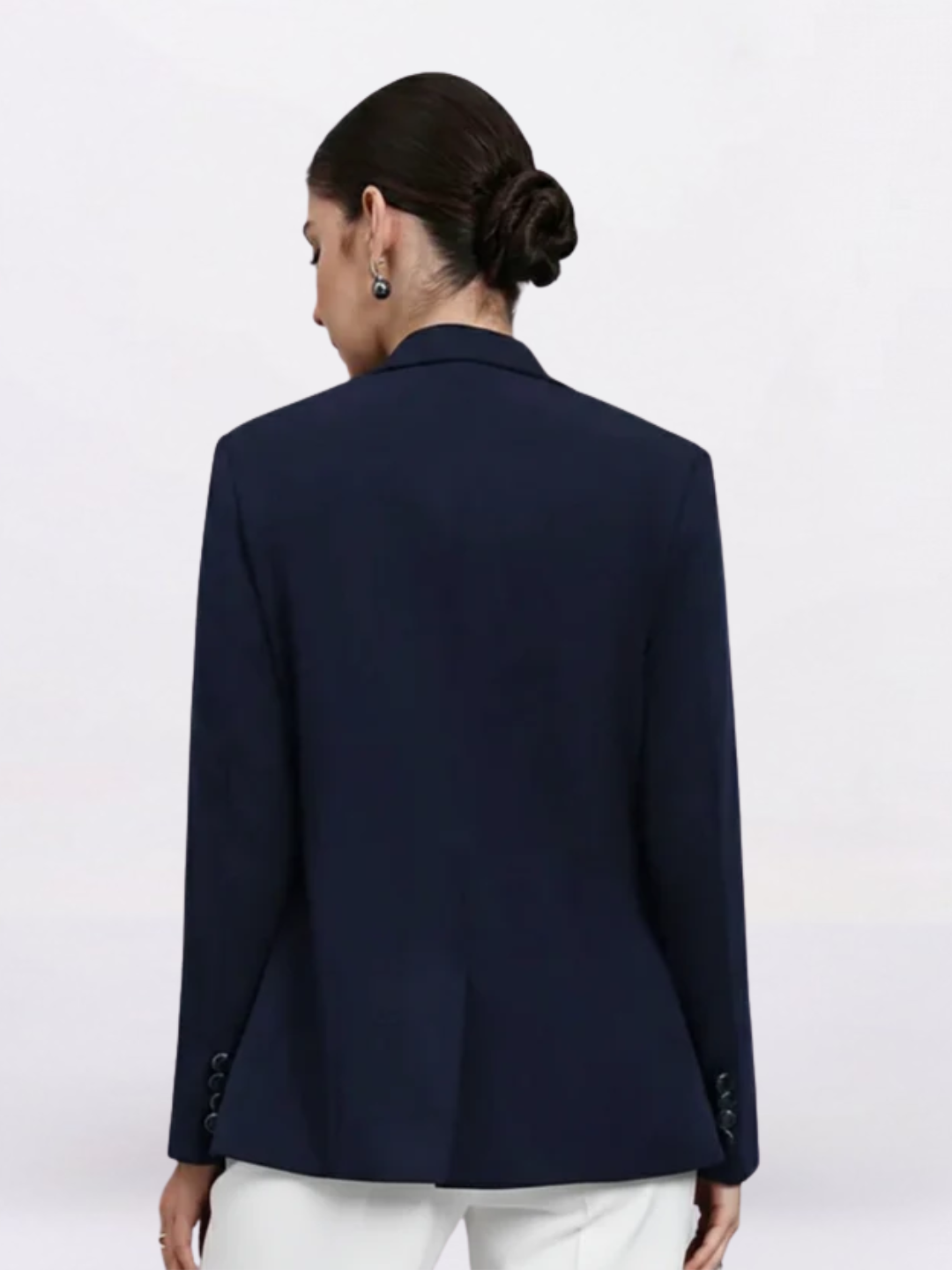 Women Navy Blue Notched Lapel Blazer