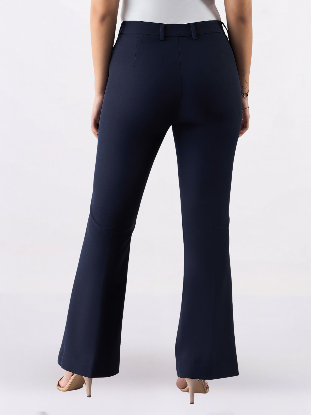 Women Navy Blue Flared High-Rise Trousers