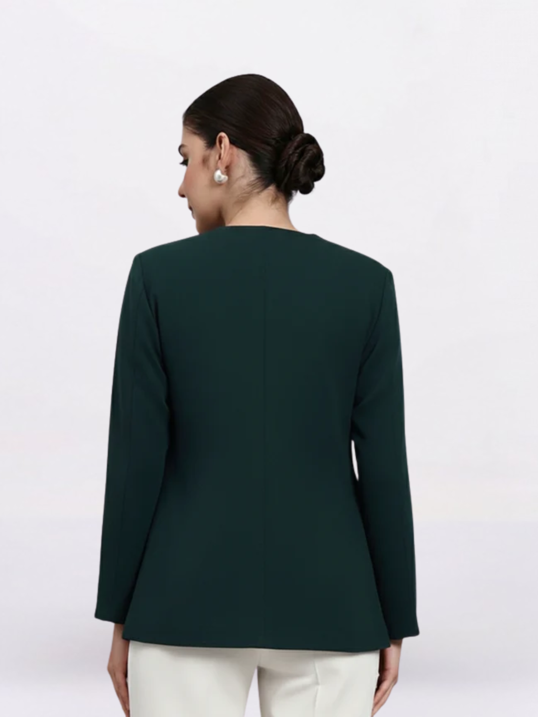 Women Green Lapel Less Blazer