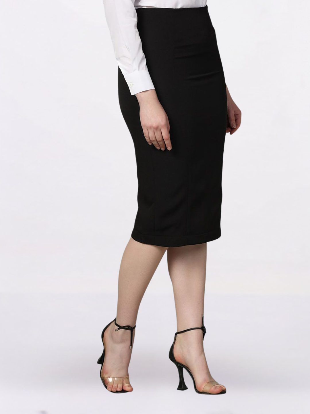Women Stretch Pencil Skirt- Black