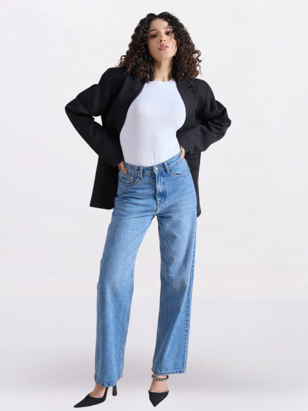 Women Black Oversized Fit Notched Lapel Formal Blazer