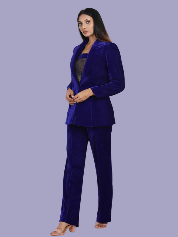Velvet Pant Suit - Royal Blue