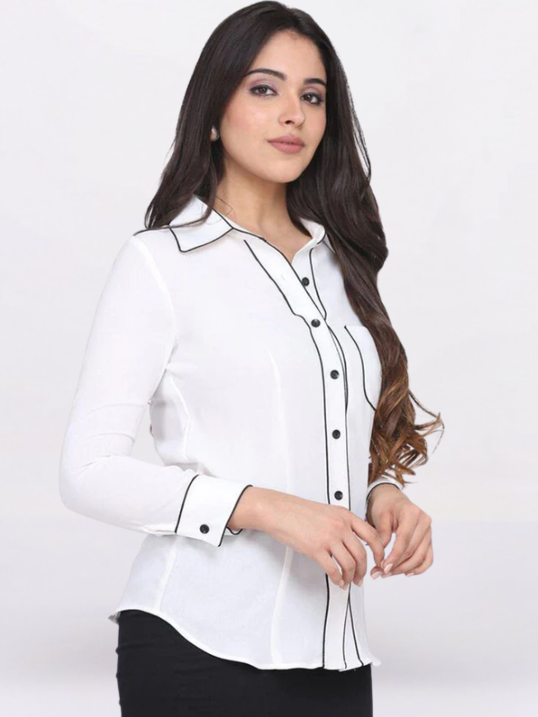 Women white Regular Fit Poly Moss Collared Shirt