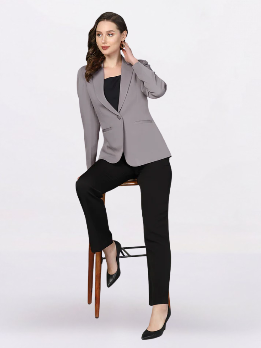Women Green Notched Lapel Blazer