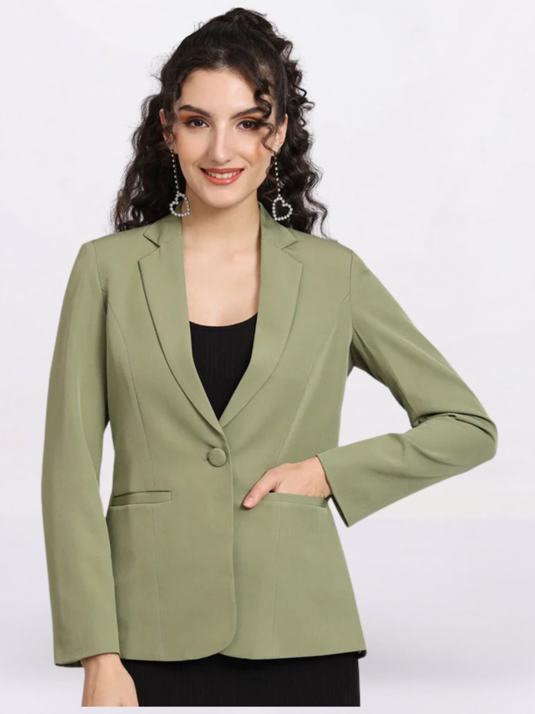 Women Notched Lapel Collar Single Breasted Formal Blazer