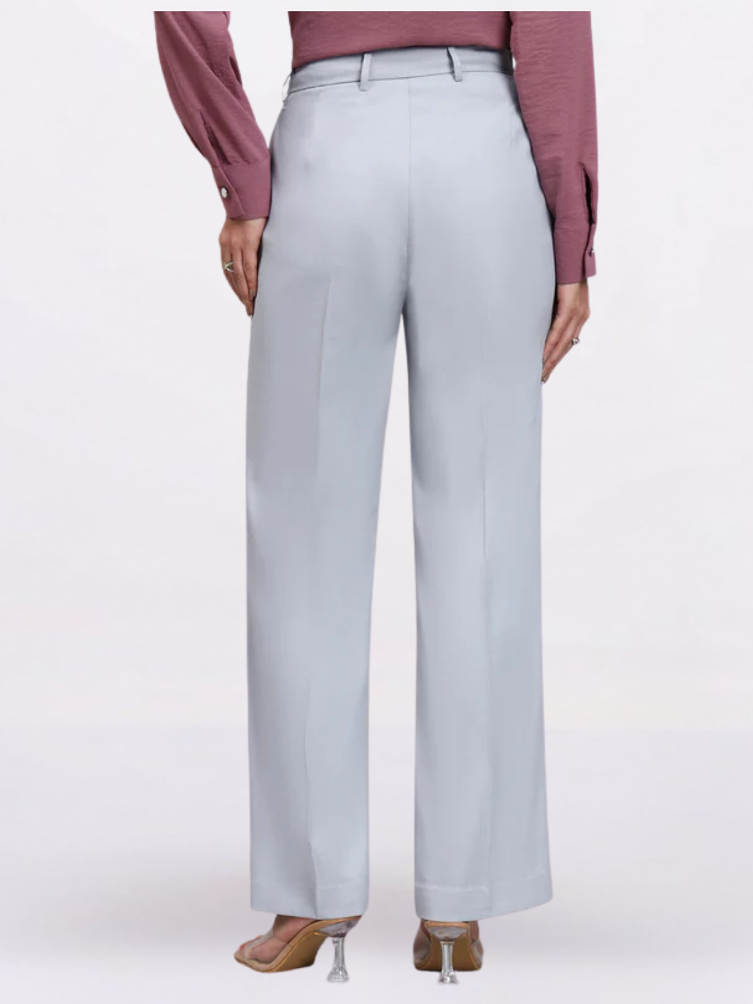 Women Silver Dust Grey Stretch Mid-Rise Trousers