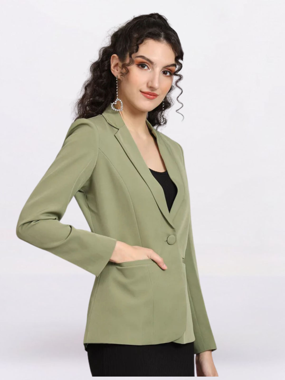 Women Notched Lapel Collar Single Breasted Formal Blazer