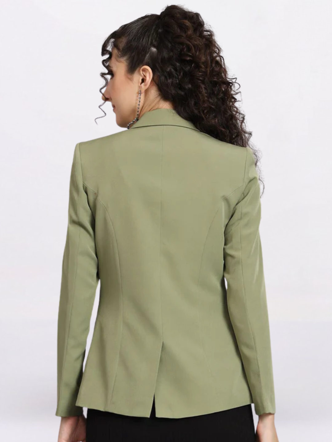 Women Notched Lapel Collar Single Breasted Formal Blazer