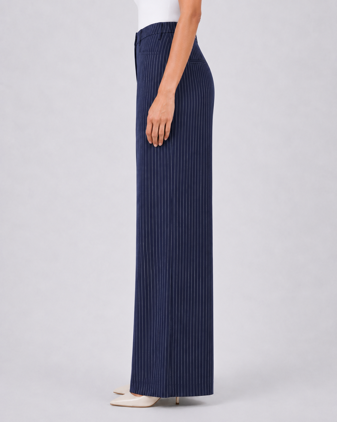 Women Navy Blue Stripes Trouser
