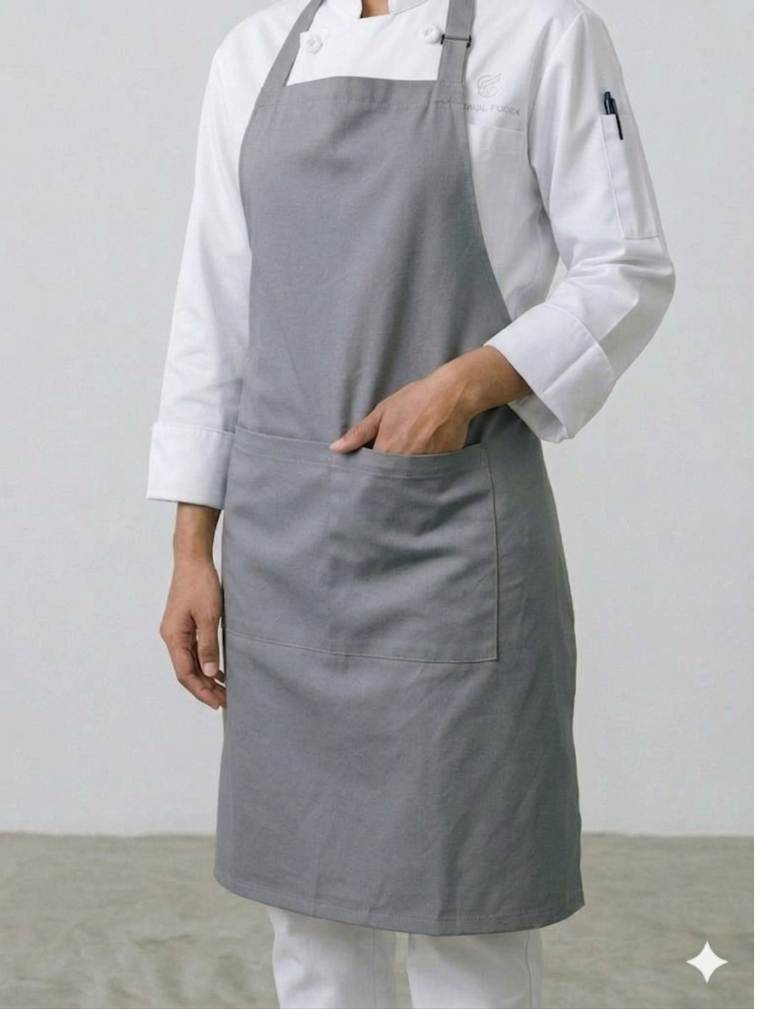 Women Grey Wrinkle Free Chef Apron