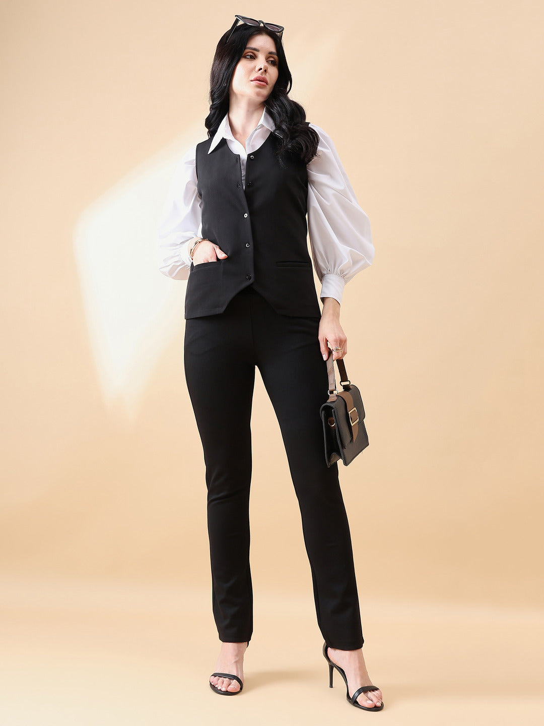 Stretch Pant with wide belt - Black