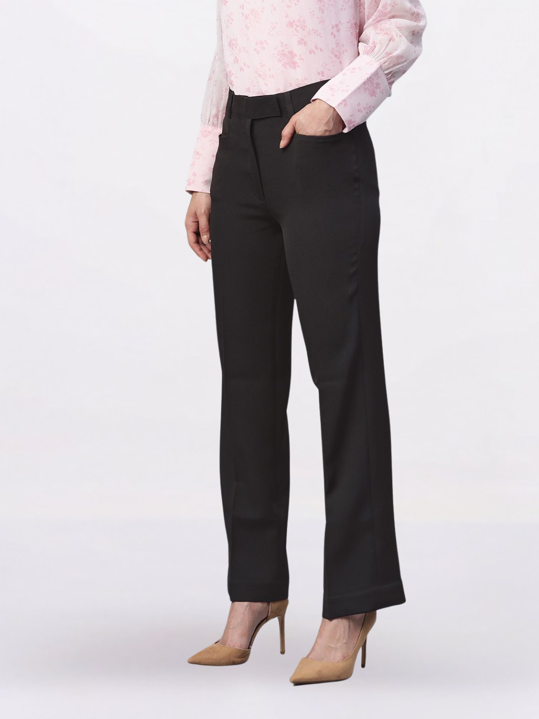 Women Black High - Rise Regular Fit Chinos Trousers