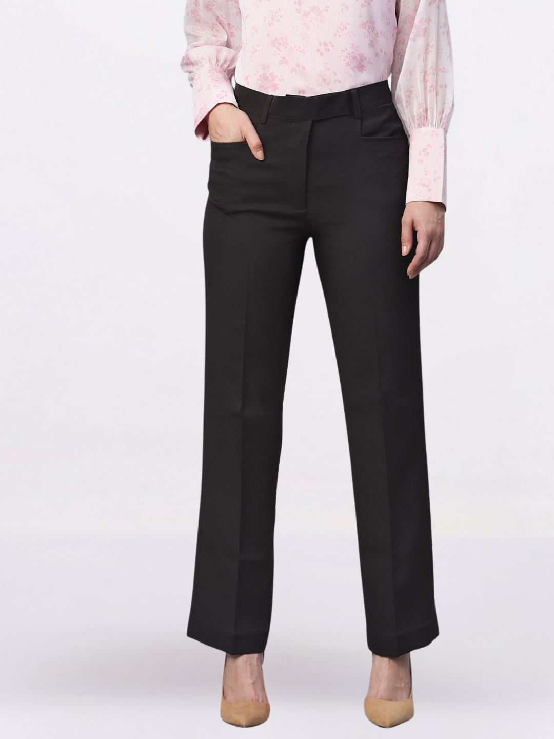 Women Black High - Rise Regular Fit Chinos Trousers