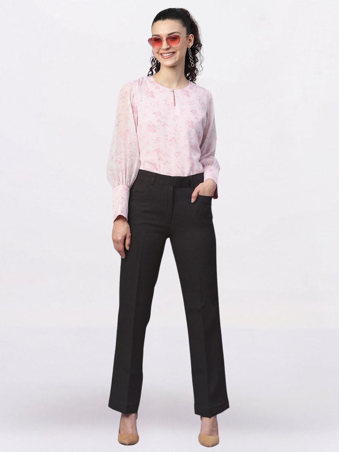 Women Black High - Rise Regular Fit Chinos Trousers