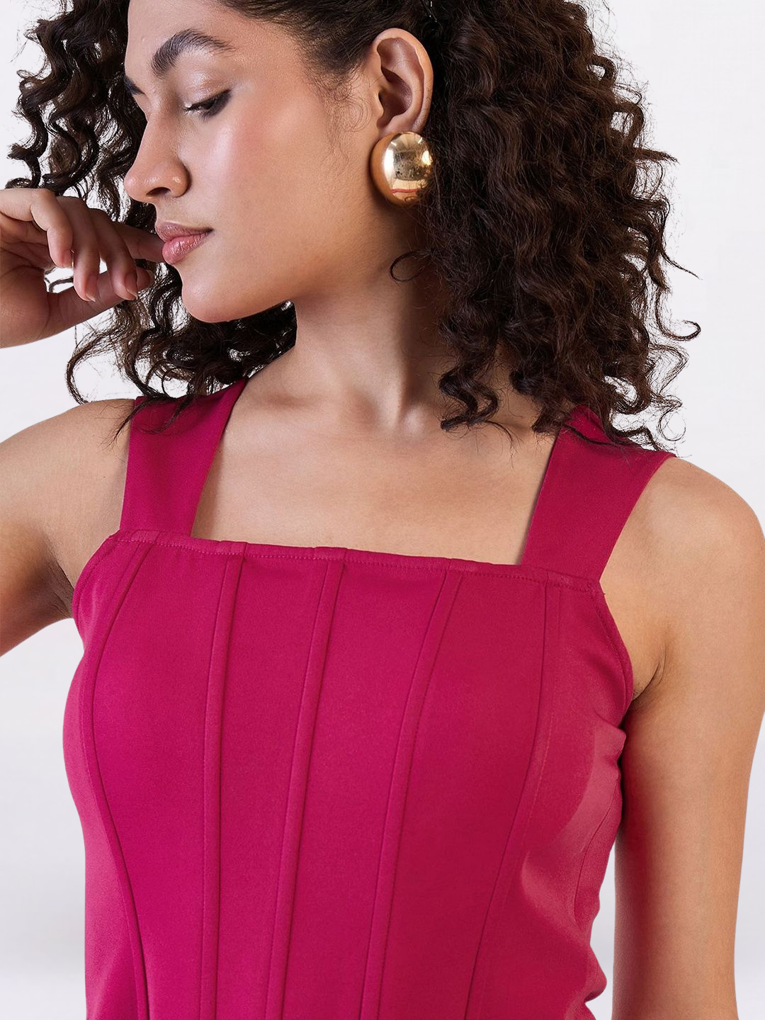 Women Pink Strappy Corset Top