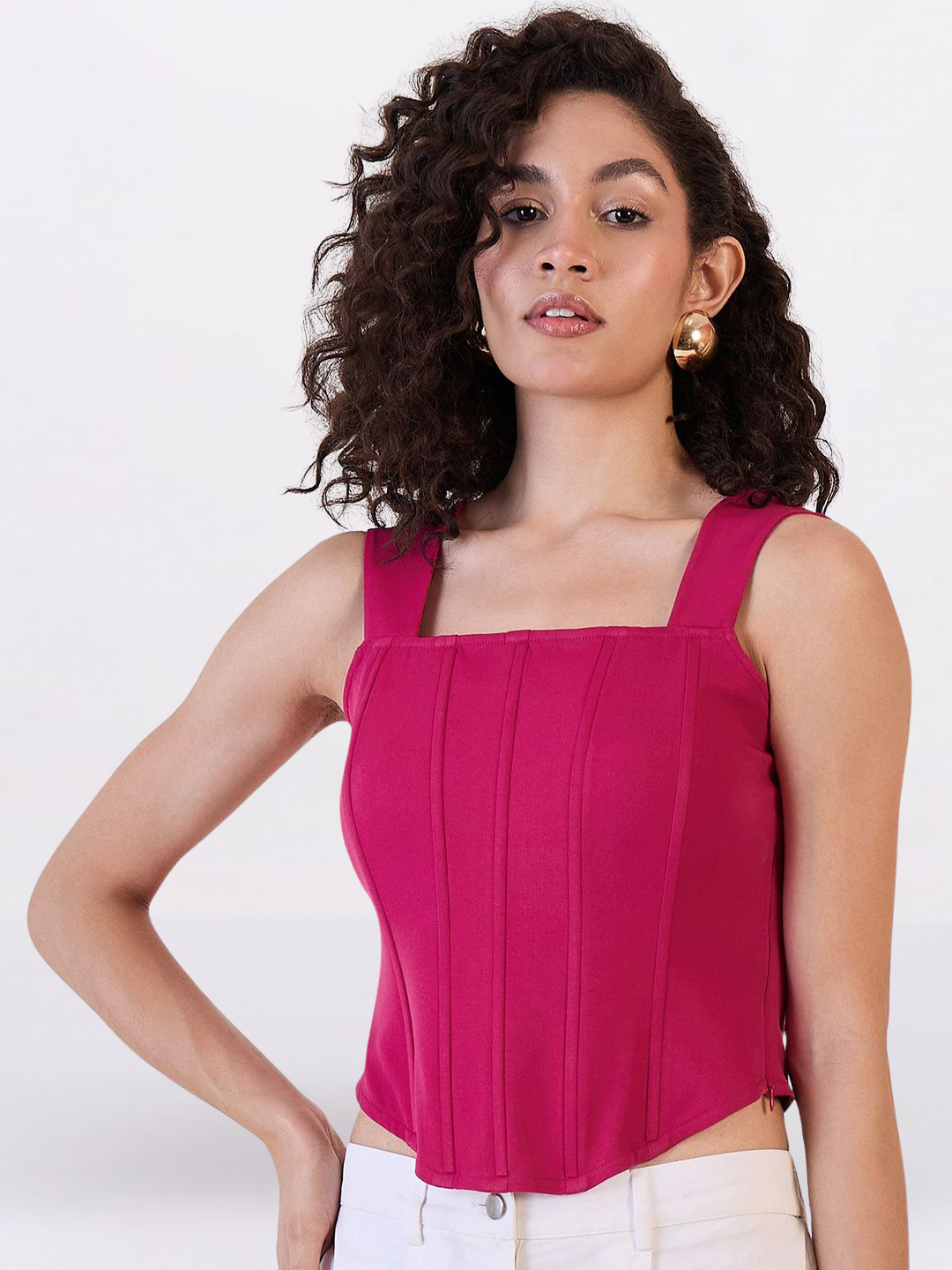 Women Pink Strappy Corset Top