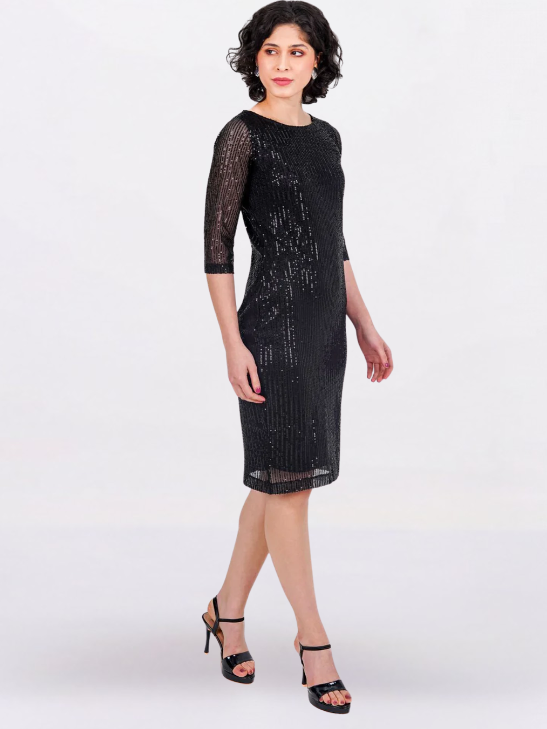 Women Black Embellished Sequinned Sheath Dress