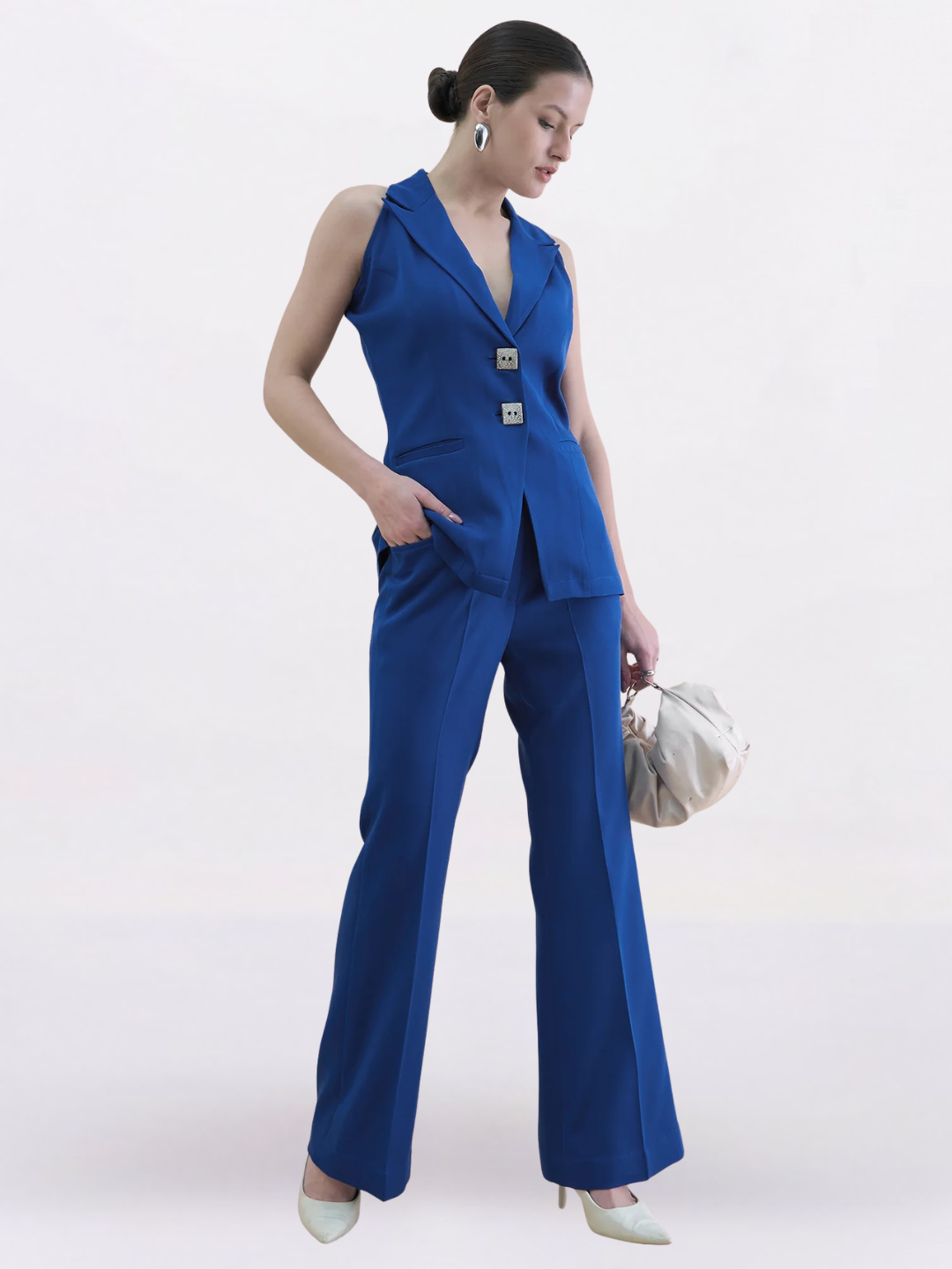 Women Ink Blue Halter Neck Top