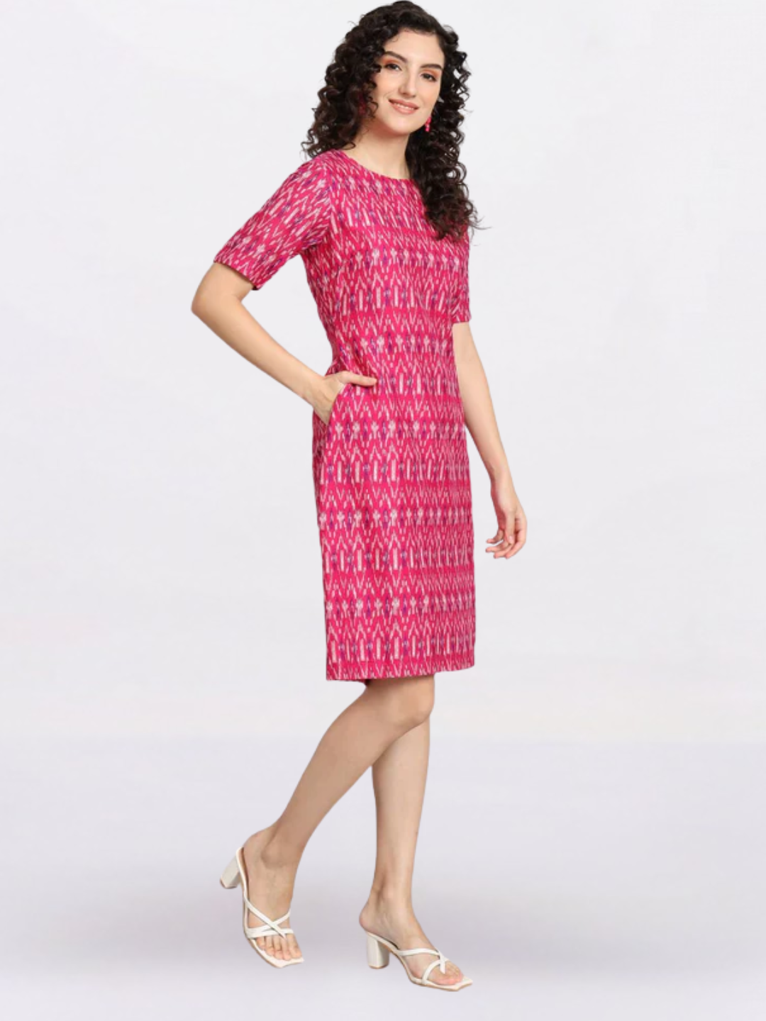 Women Pink Printed A-Line Dress