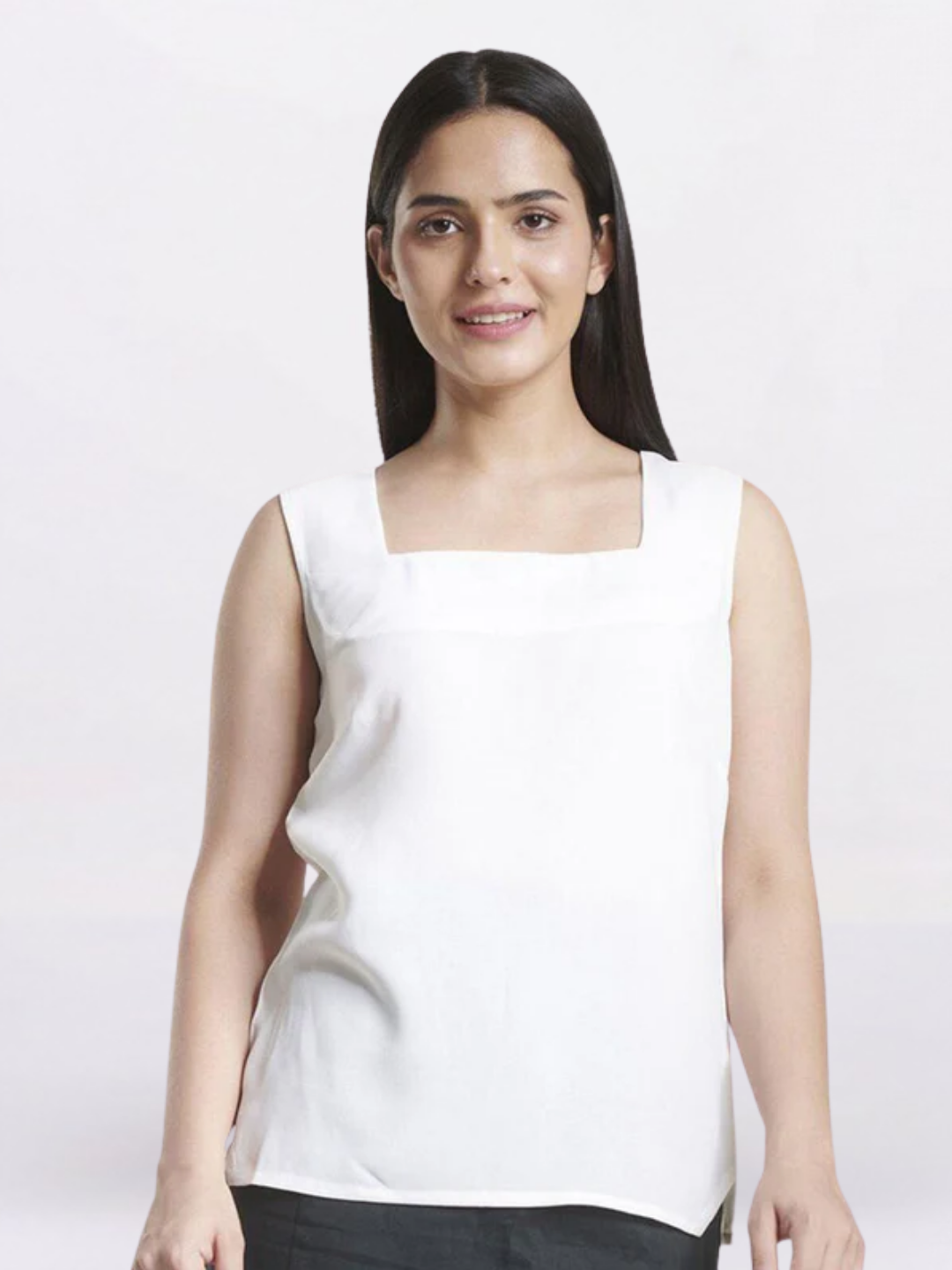 Square Neck Poly Moss Regular Fit Camisole - White