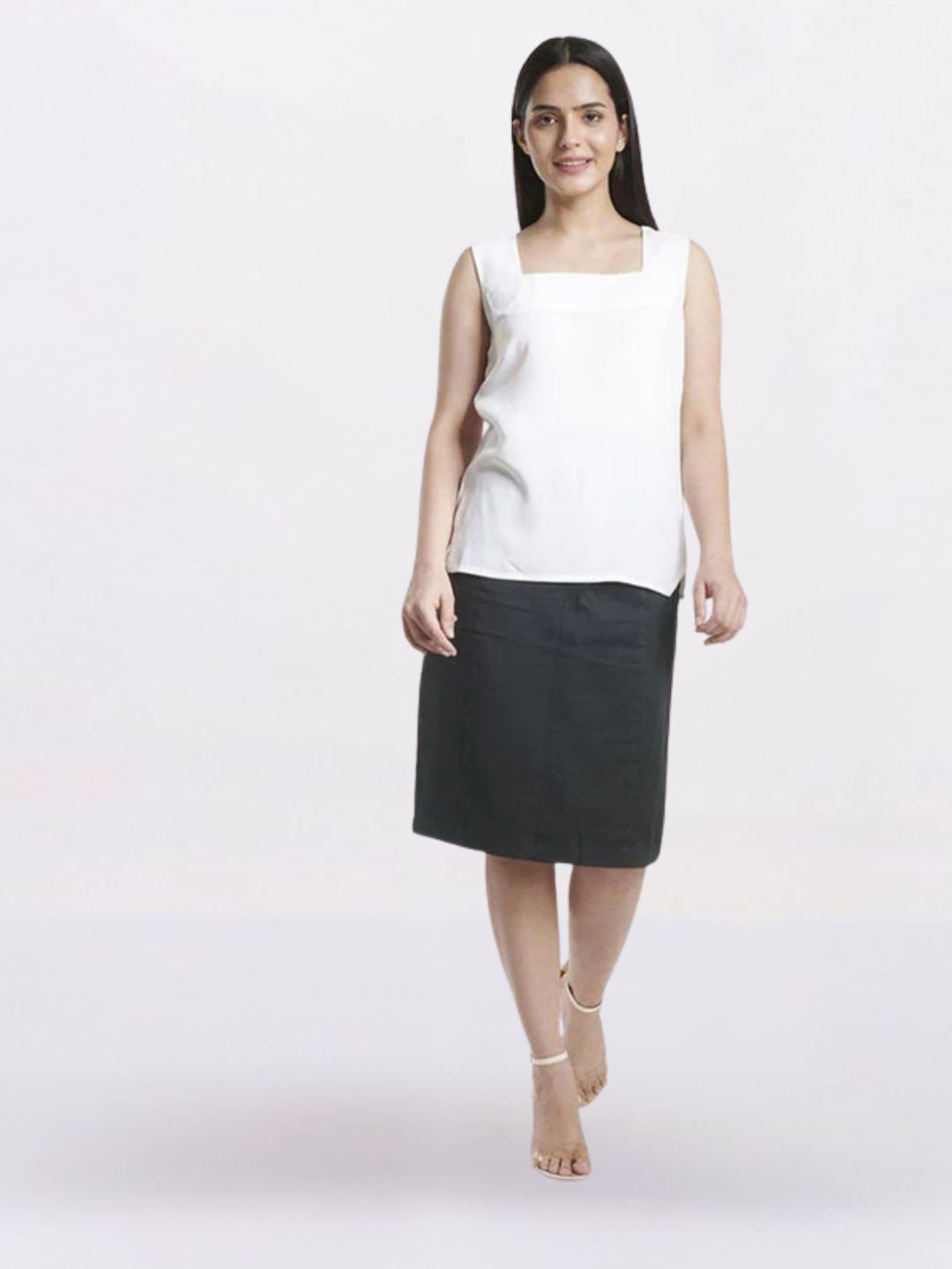 Square Neck Poly Moss Regular Fit Camisole - White