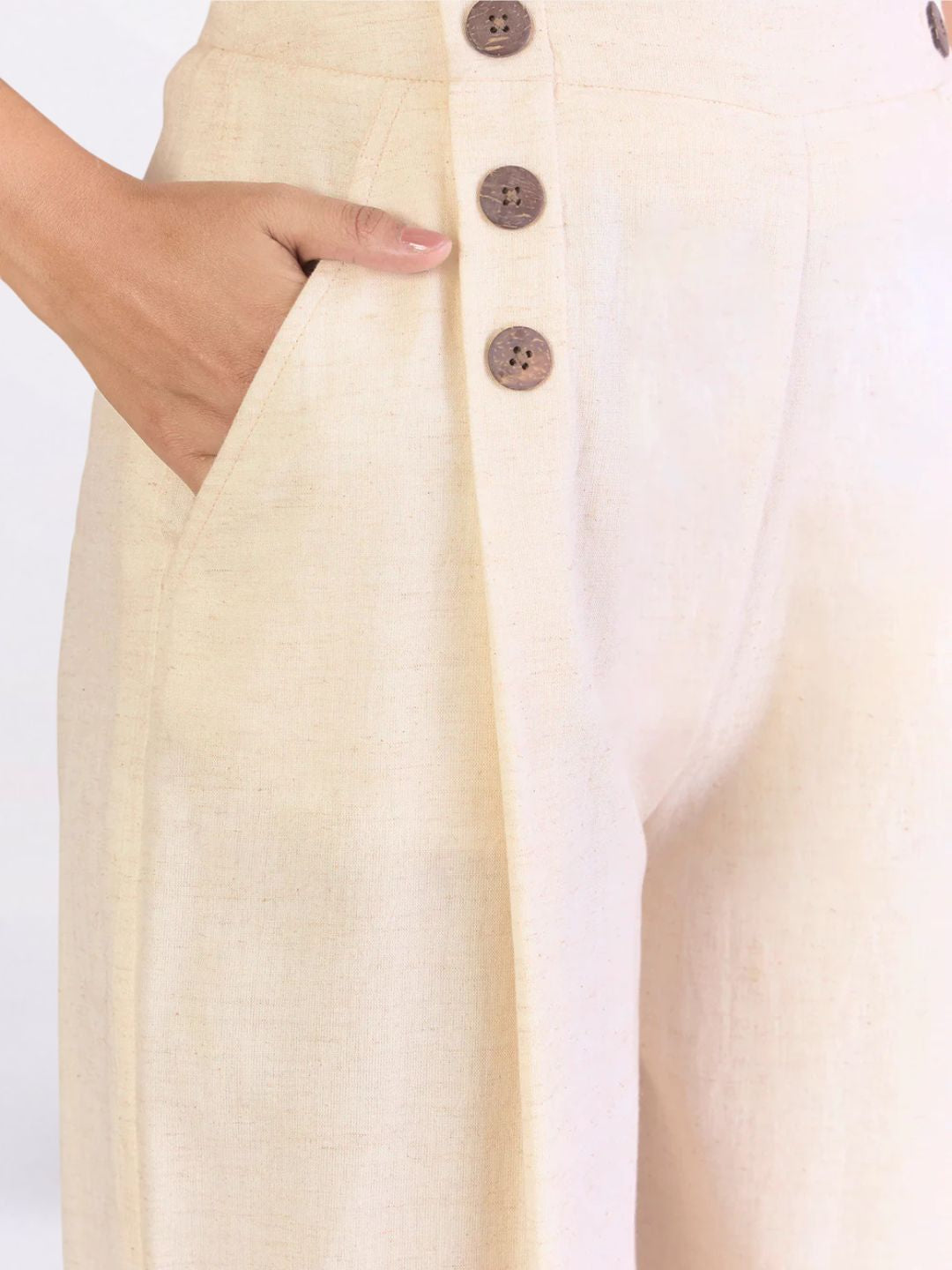 Women Off White Textured Comfort Loose Fit High-Rise Easy Wash Pleated Wide Leg Trousers