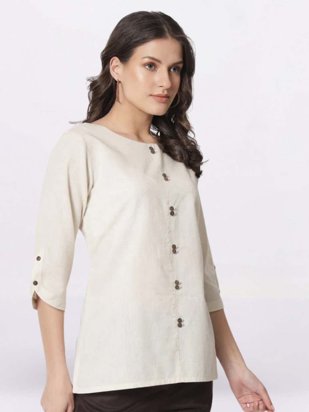 Women Beige Boat Neck Top