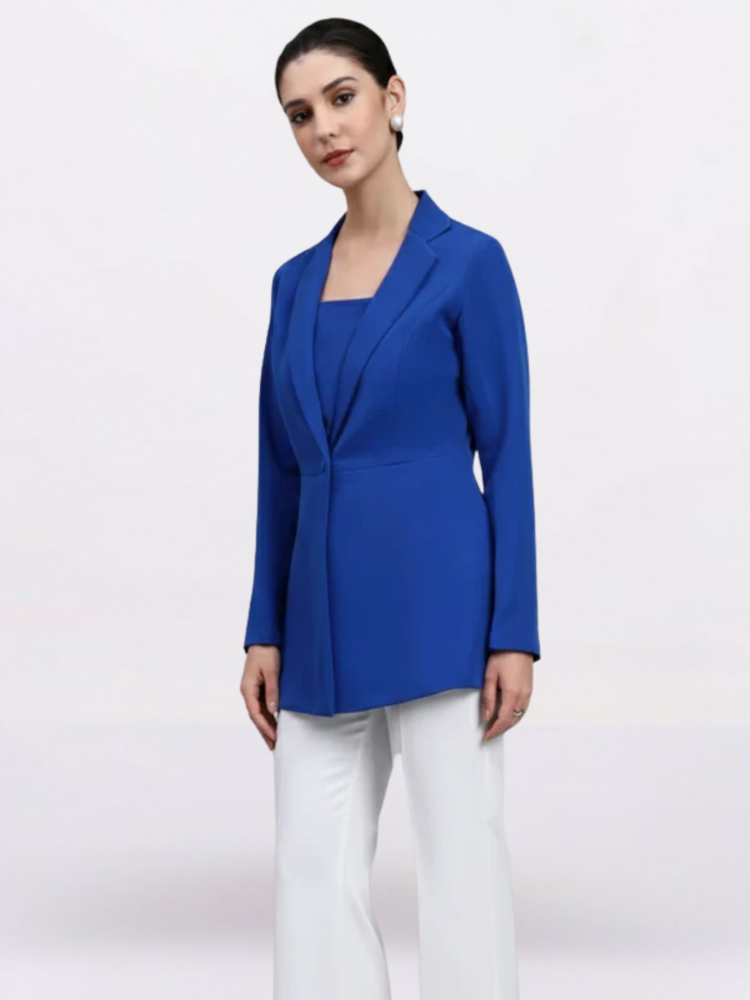 Women Cobalt Blue Peplum Blazer Top
