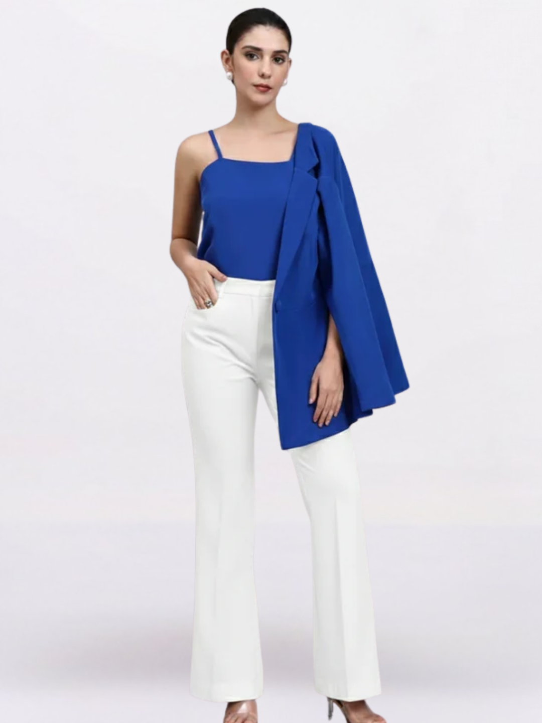 Women Cobalt Blue Peplum Blazer Top