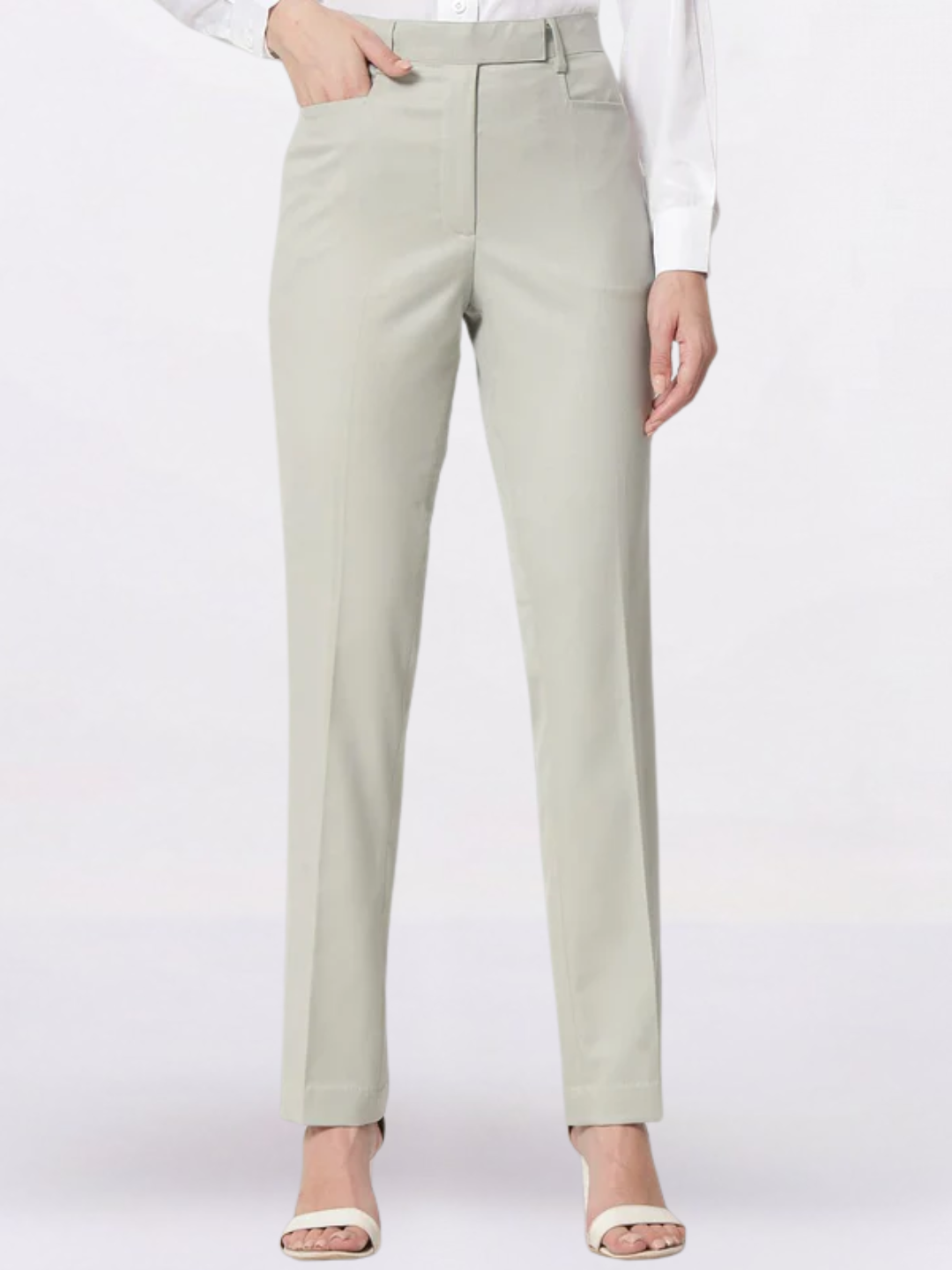 Women Sage Green Mid-Rise Formal Trousers