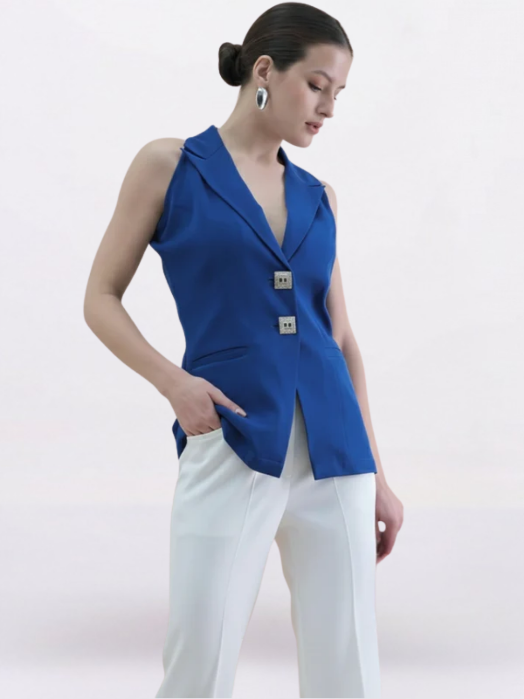 Women Ink Blue Halter Neck Top