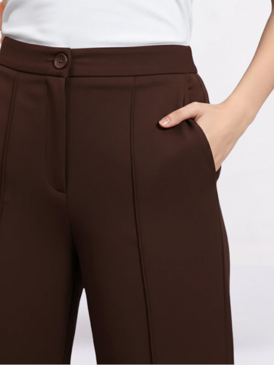 Women Brown Stretch Straight Fit Trouser