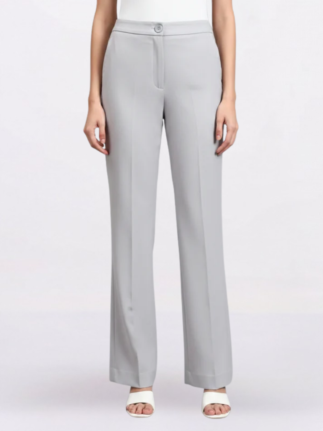 Women Light Grey Mid-Rise Bootcut Trousers