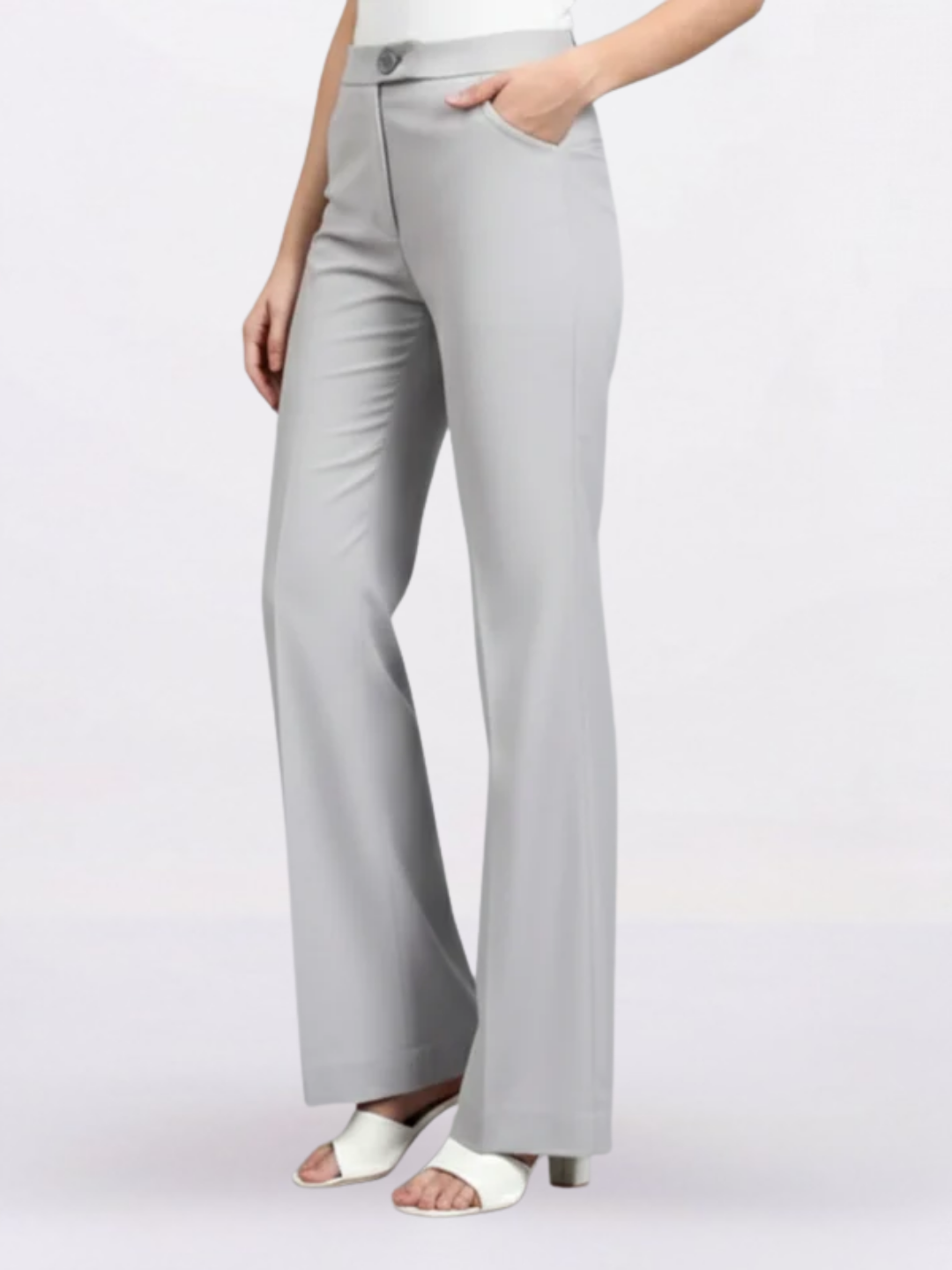 Women Light Grey Mid-Rise Bootcut Trousers