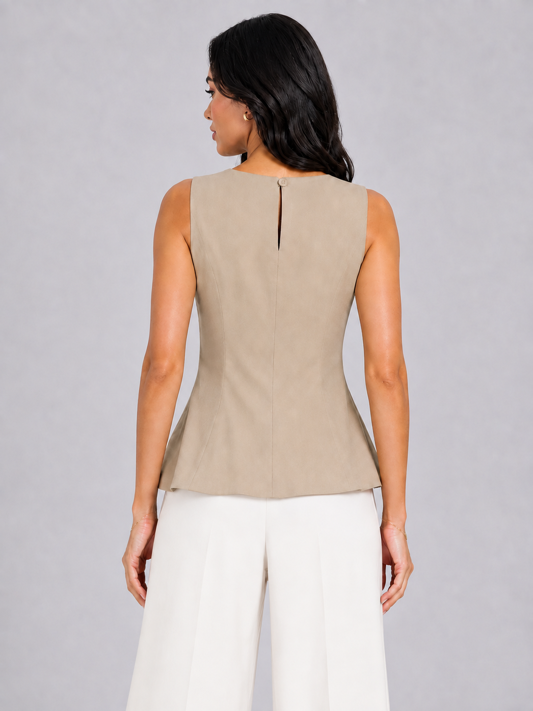 Women Beige Textured Sleeveless Top