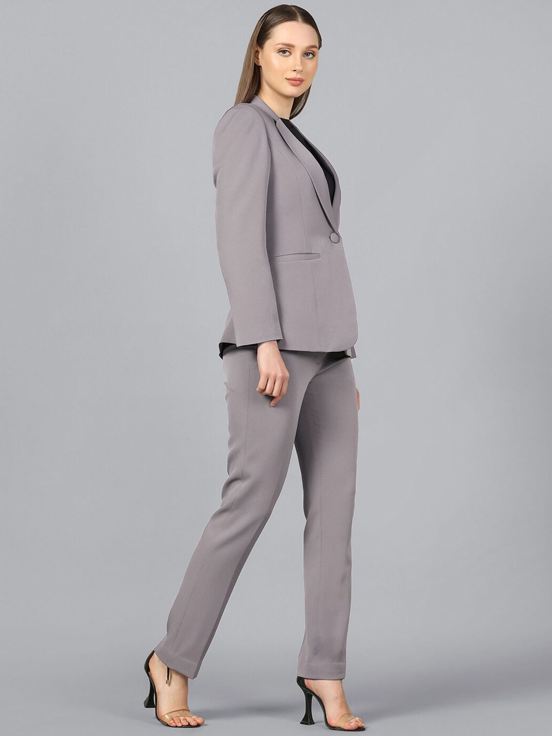 Stretch Notch Collar PantSuit-Grey