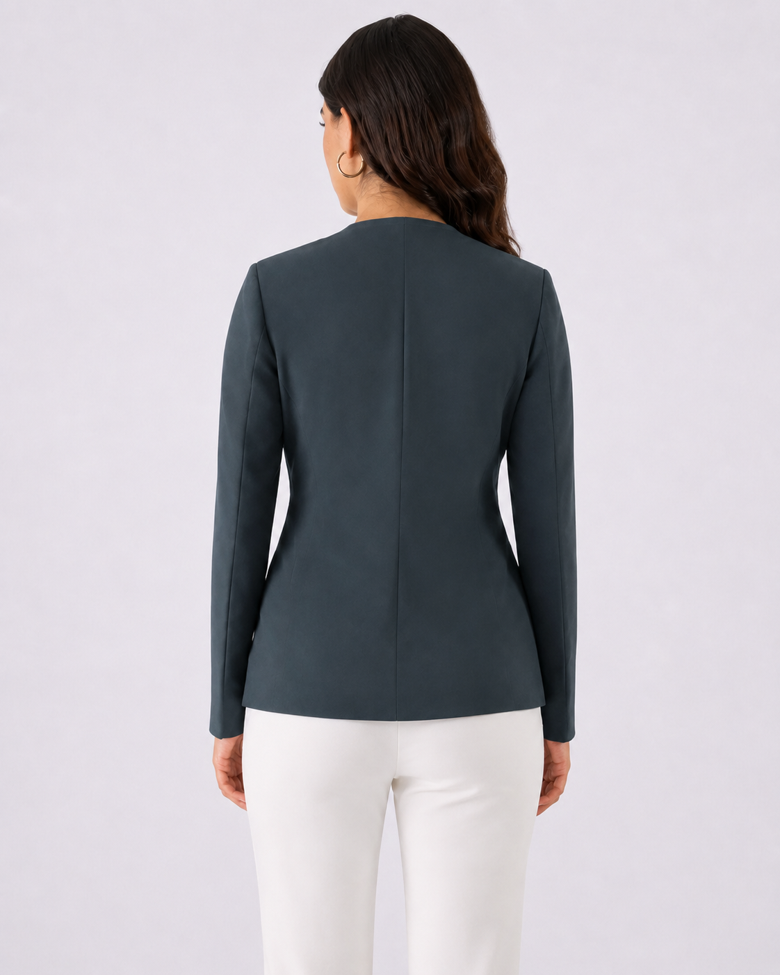Women Dark Grey Formal Lapelless Blazer