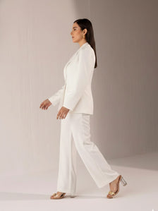 Women White Single breasted Stretch Pant Suit