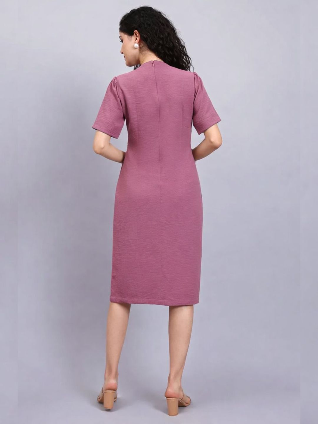 Women Pink Crush Satin Grey Contrast Piping Dress