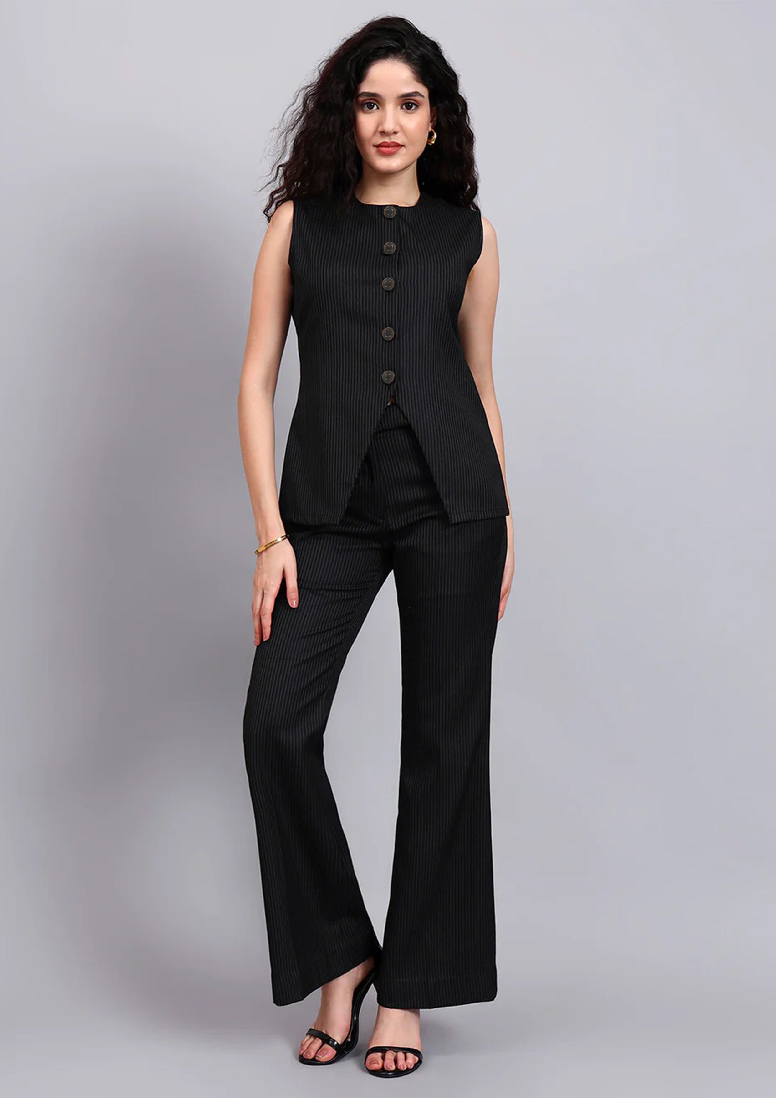 Black Sleek fit Pinstriped Co-Ord Set