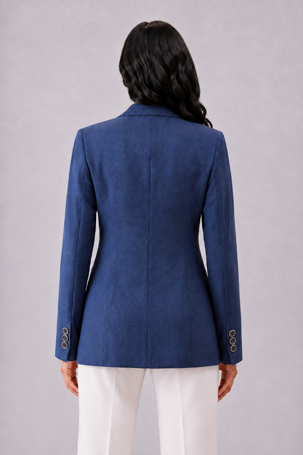 Women Navy Blue Checked Single Breasted Formal Blazer