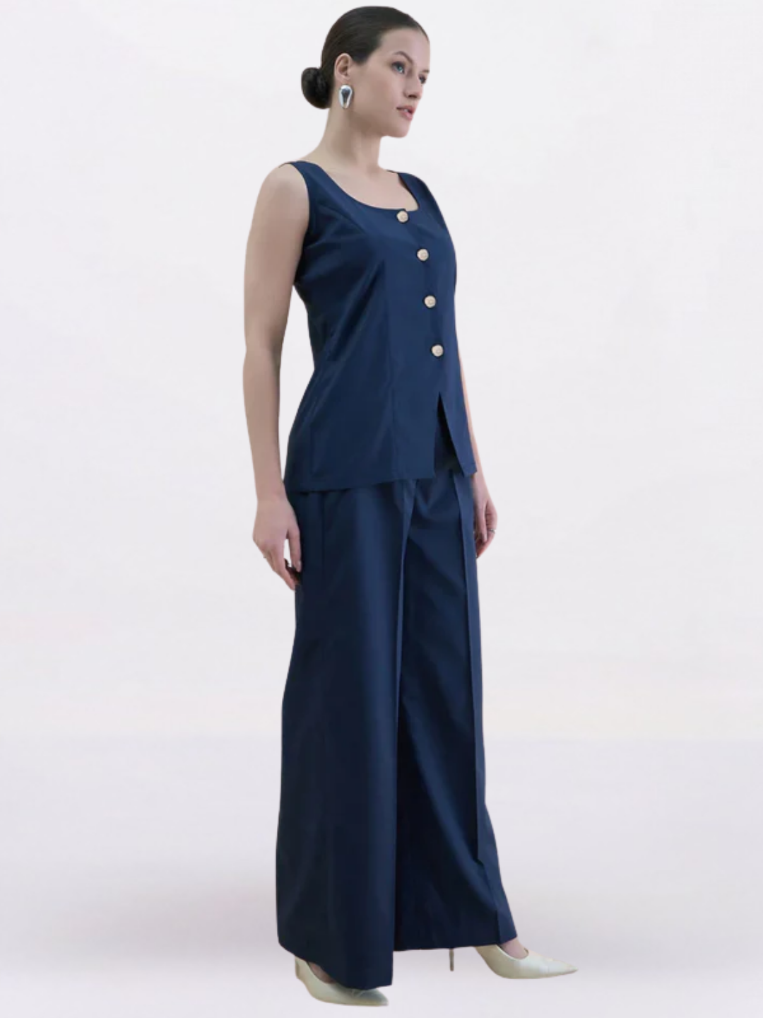 Women Navy Blue Straight Fit Trouser