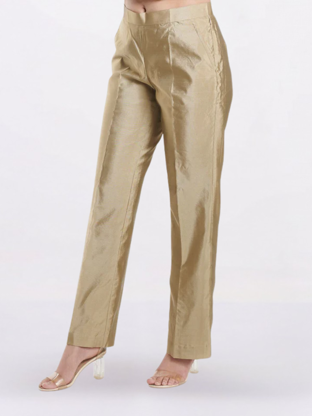 Women Gold Silk Comfort fit Mid Waist Trousers