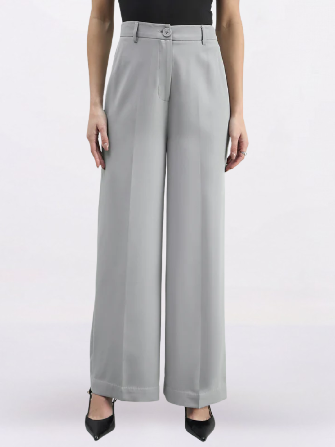 Women Grey Straight Fit High-Rise Trousers
