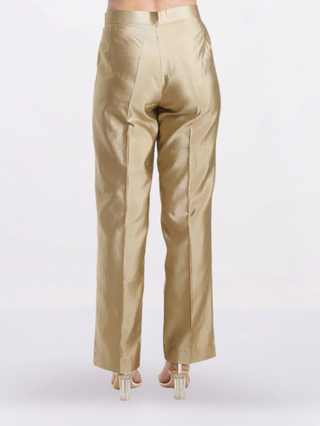 Women Gold Silk Comfort fit Mid Waist Trousers