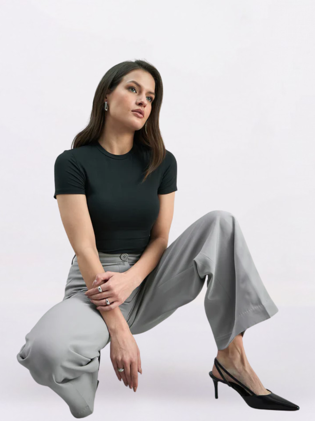 Women Grey Straight Fit High-Rise Trousers