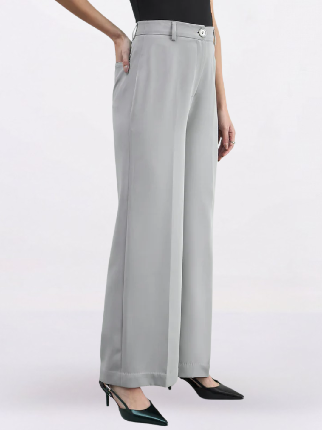 Women Grey Straight Fit High-Rise Trousers