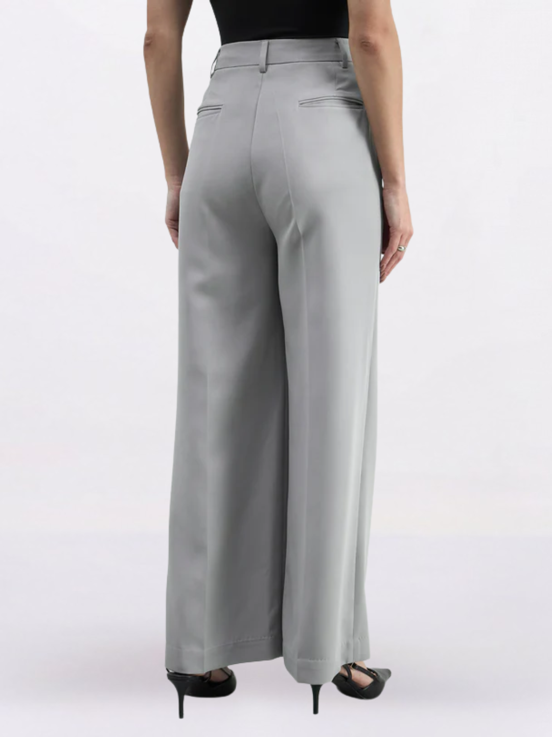 Women Grey Straight Fit High-Rise Trousers