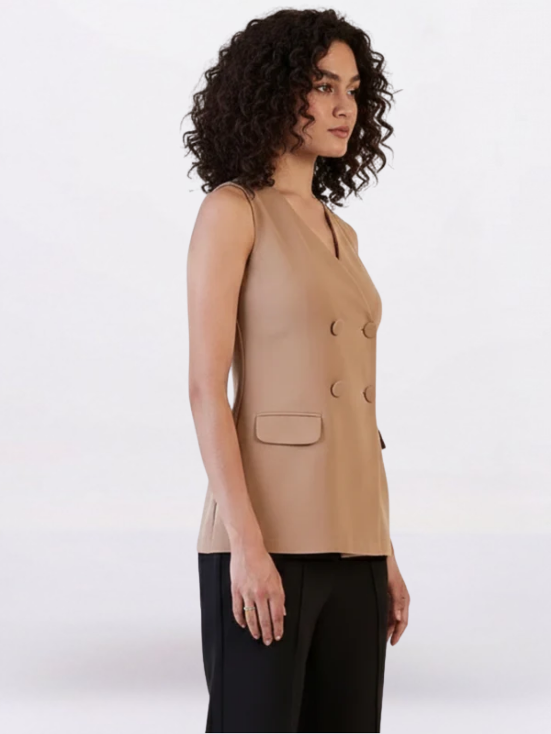 Women Brown V-Neck Sleeveless Stretch Top