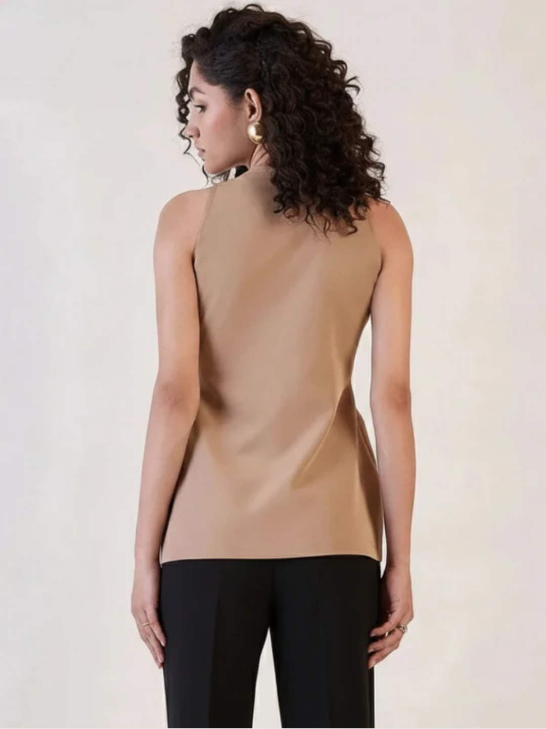 Women Brown V-Neck Sleeveless Stretch Top